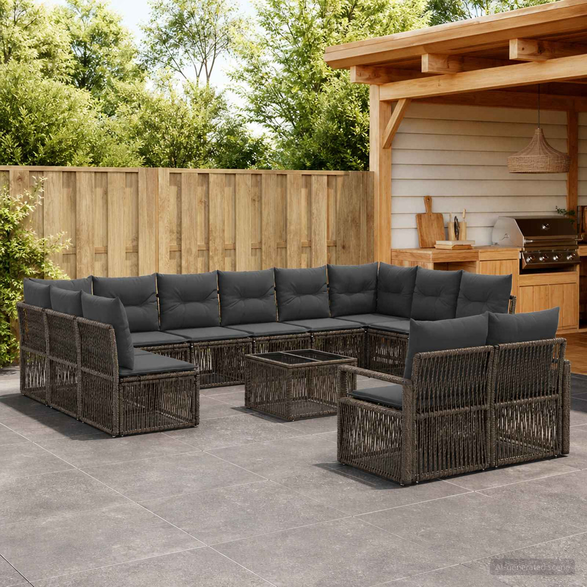 Tuinbankenset 13 pcs Grijs poly rattan is nu te koop bij PeponiXL, paradijselijk wonen!