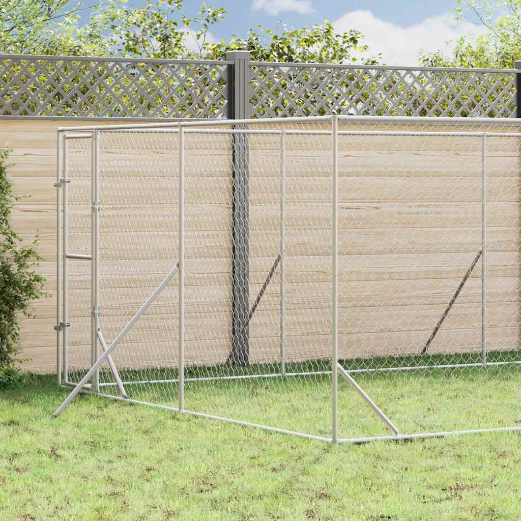 Hondenkennel voor buiten 4x8x2 m gegalvaniseerd staal zilver is nu te koop bij PeponiXL, paradijselijk wonen!