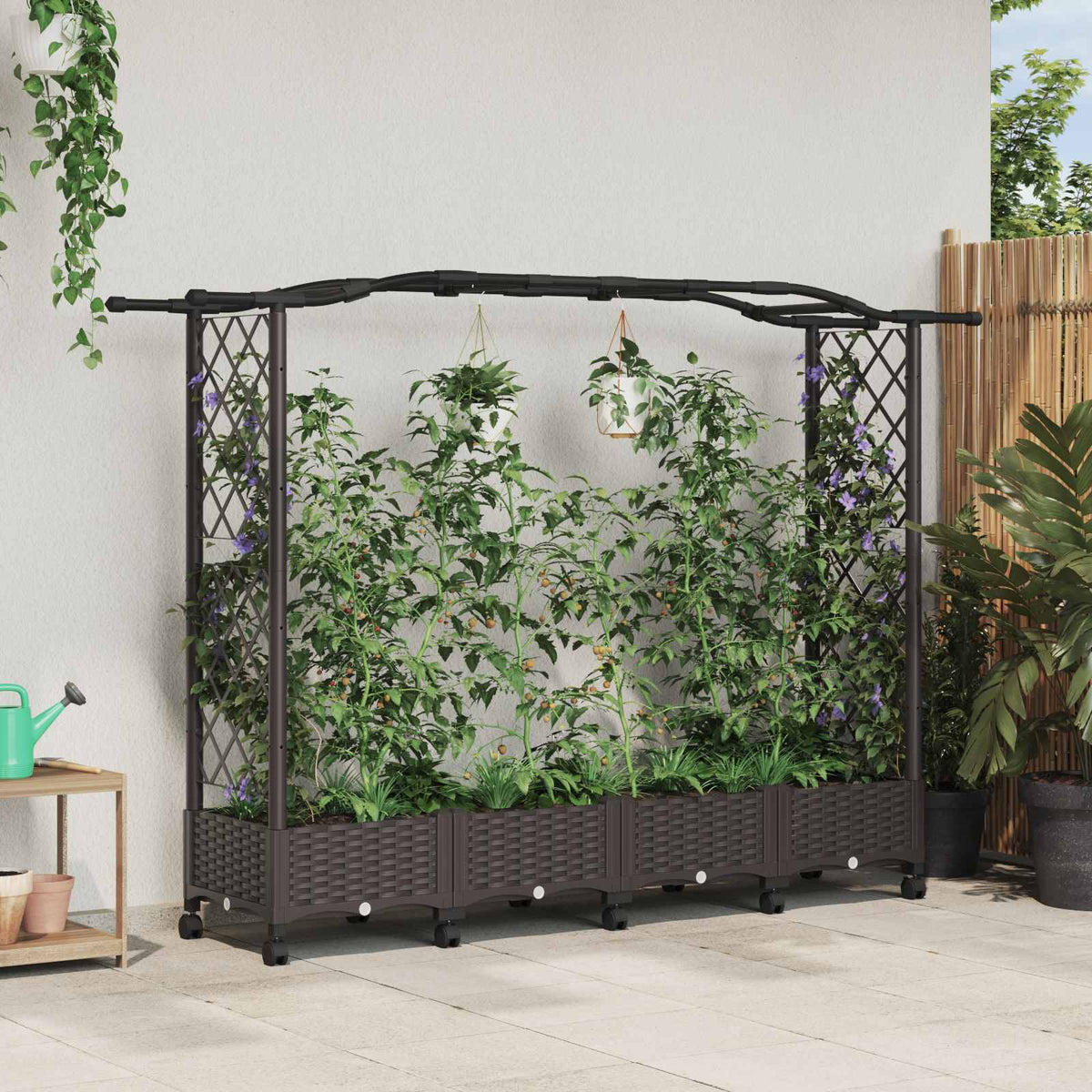 Verhoogd Bed met Trellis en Dak Bruin 207 x 40 x 129 cm PP is nu te koop bij PeponiXL, paradijselijk wonen!