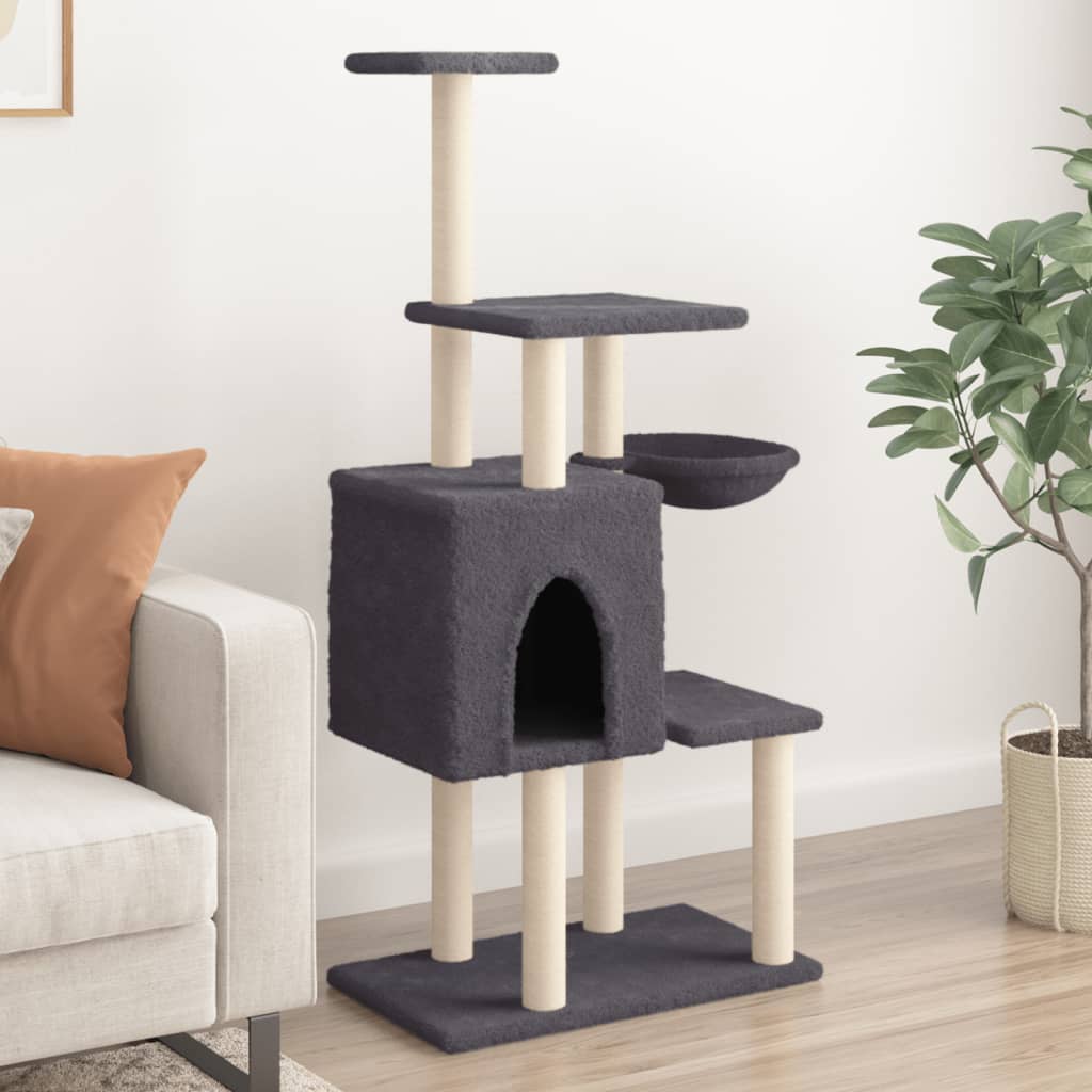 Kattenmeubel met sisal krabpalen 131 cm donkergrijs is nu te koop bij PeponiXL, paradijselijk wonen!
