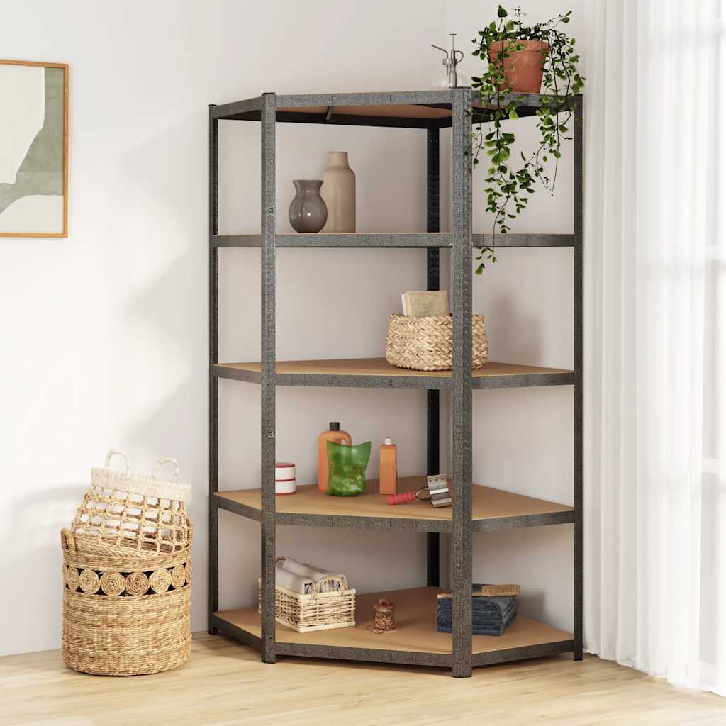 Hoekrek robuust 5-laags staal en bewerkt hout grijs is nu te koop bij PeponiXL, paradijselijk wonen!