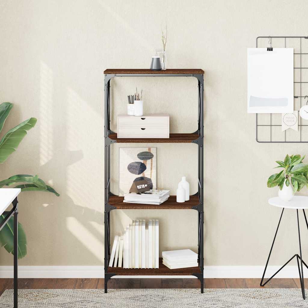 Boekenkast 4-laags 59x35x132 cm bewerkt hout bruin eikenkleur is nu te koop bij PeponiXL, paradijselijk wonen!