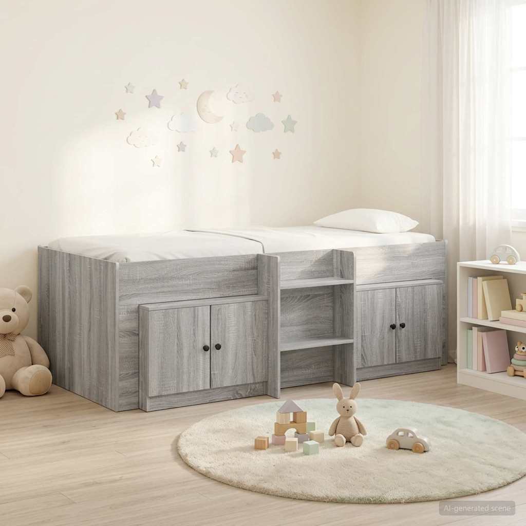 Loft Bed Frame met Kast 3 st Grijs Sonoma Bewerkt hout is nu te koop bij PeponiXL, paradijselijk wonen!