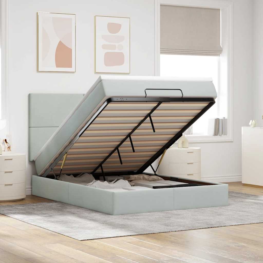 Ottoman bed met matrassen 140x200cm fluweel lichtgrijs is nu te koop bij PeponiXL, paradijselijk wonen!