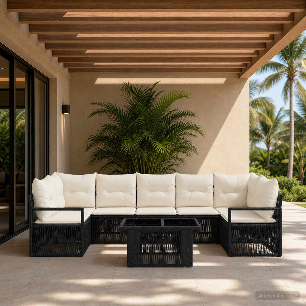 Tuinbankenset 8 st Zwart en Cream Wit poly rattan is nu te koop bij PeponiXL, paradijselijk wonen!