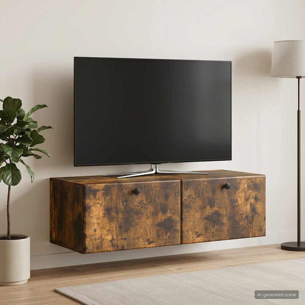 Wandbeugel TV-kast Gerookt eiken 98 x 41 x 30 cm Bewerkt hout is nu te koop bij PeponiXL, paradijselijk wonen!