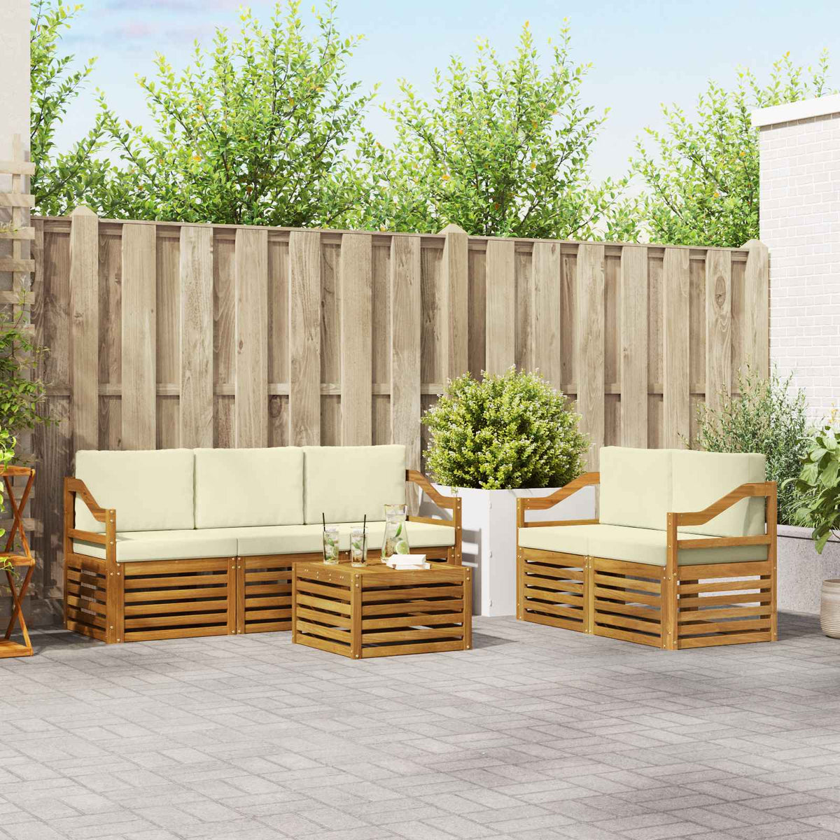 Sofa-Sets 6 pcs Natuurlijk en Crème Massief Acaciahout is nu te koop bij PeponiXL, paradijselijk wonen!