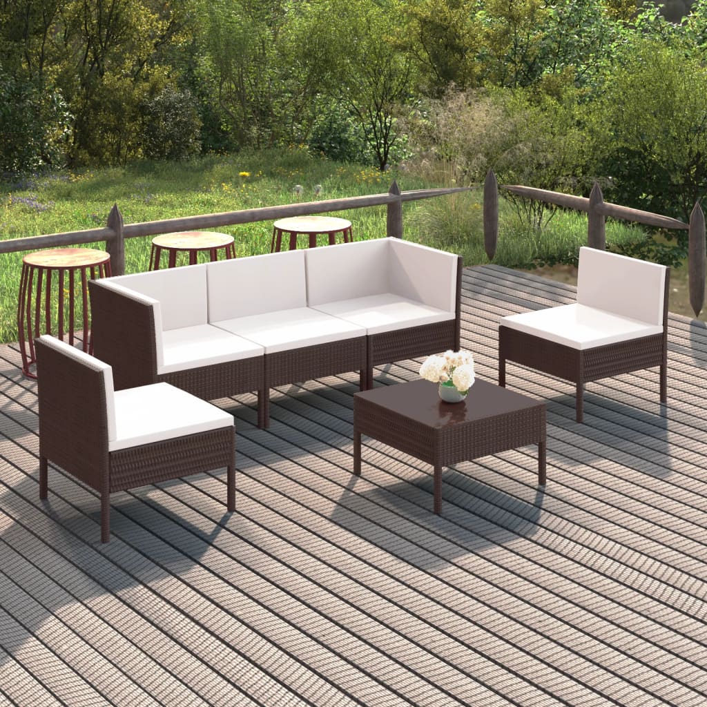6-delige Loungeset met kussens poly rattan bruin is nu te koop bij PeponiXL, paradijselijk wonen!