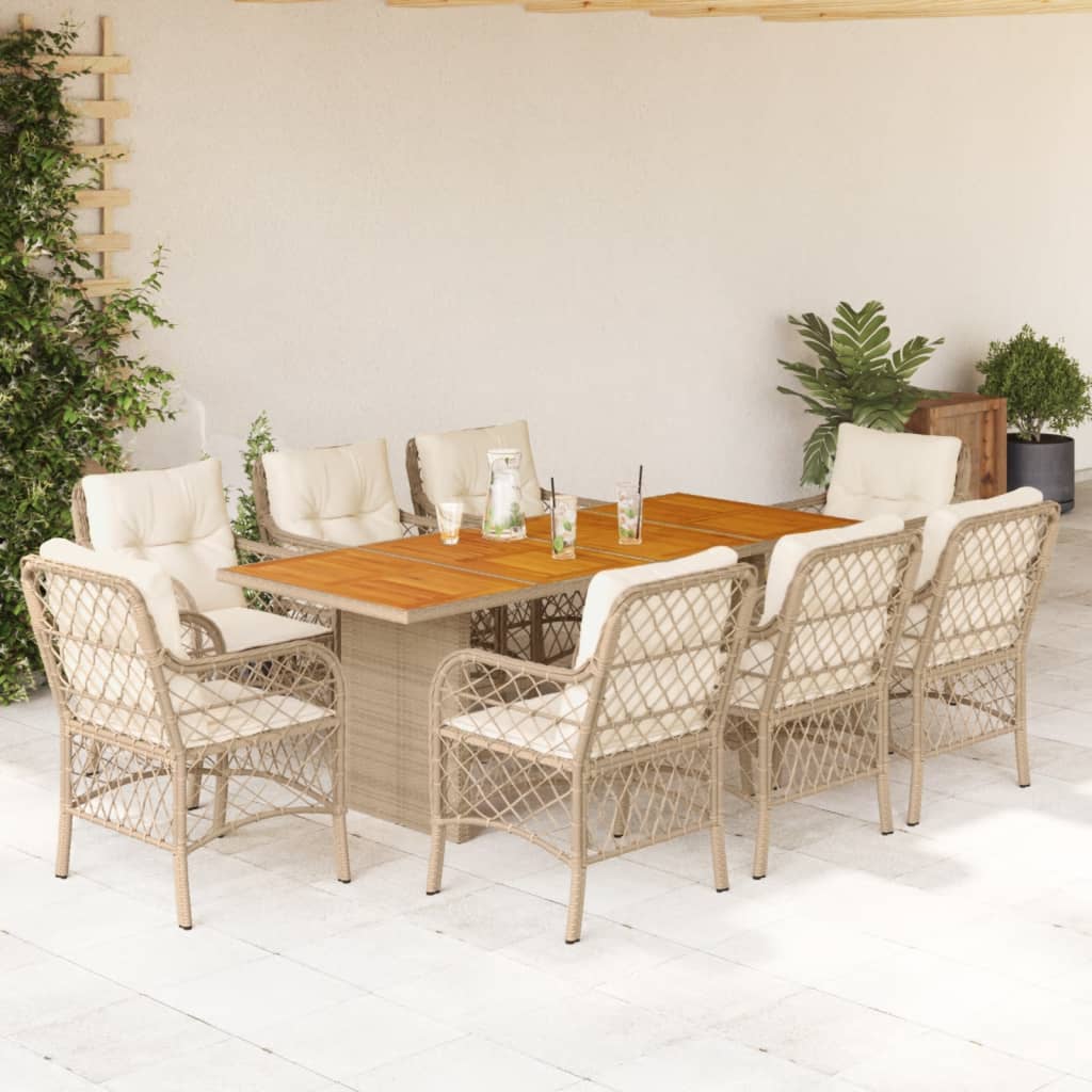 9-delige Tuinset met kussens poly rattan beige is nu te koop bij PeponiXL, paradijselijk wonen!