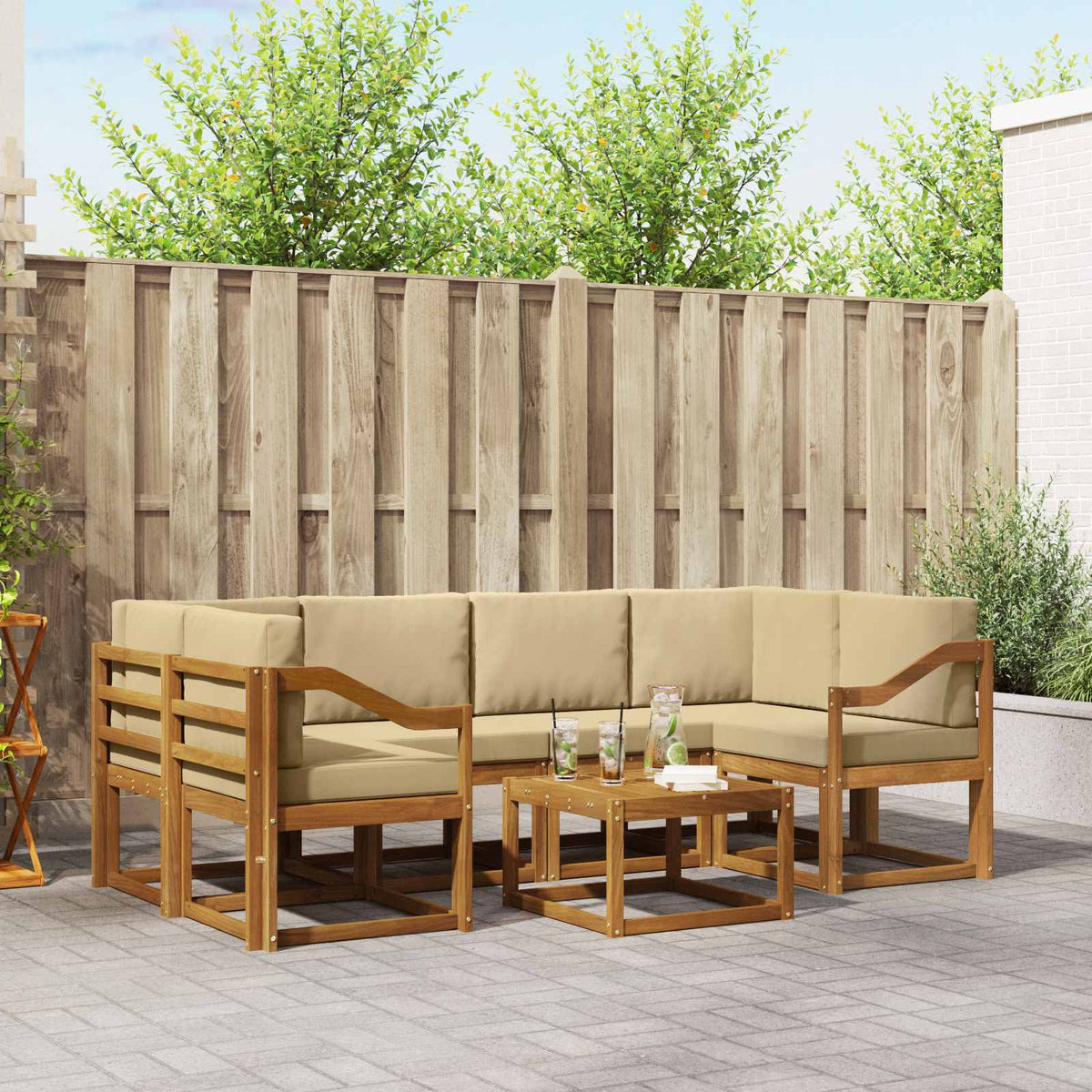 Buiten bankenset met kussen 7 pcs Natuurlijk en Beige is nu te koop bij PeponiXL, paradijselijk wonen!