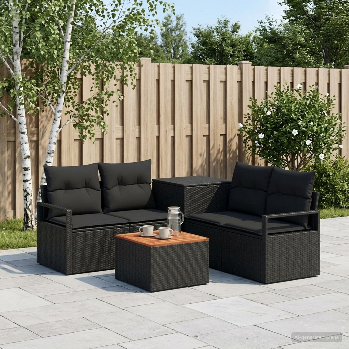 Bankstel 6 st Zwart Poly Rattan en Staal is nu te koop bij PeponiXL, paradijselijk wonen!