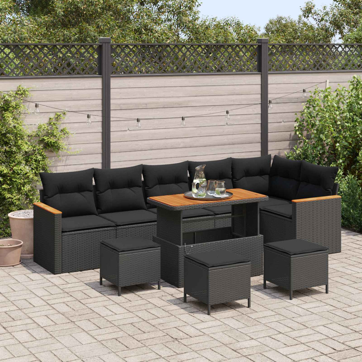 Tuin Sofa Set met kussen 10 pcs Zwart Poly riet is nu te koop bij PeponiXL, paradijselijk wonen!