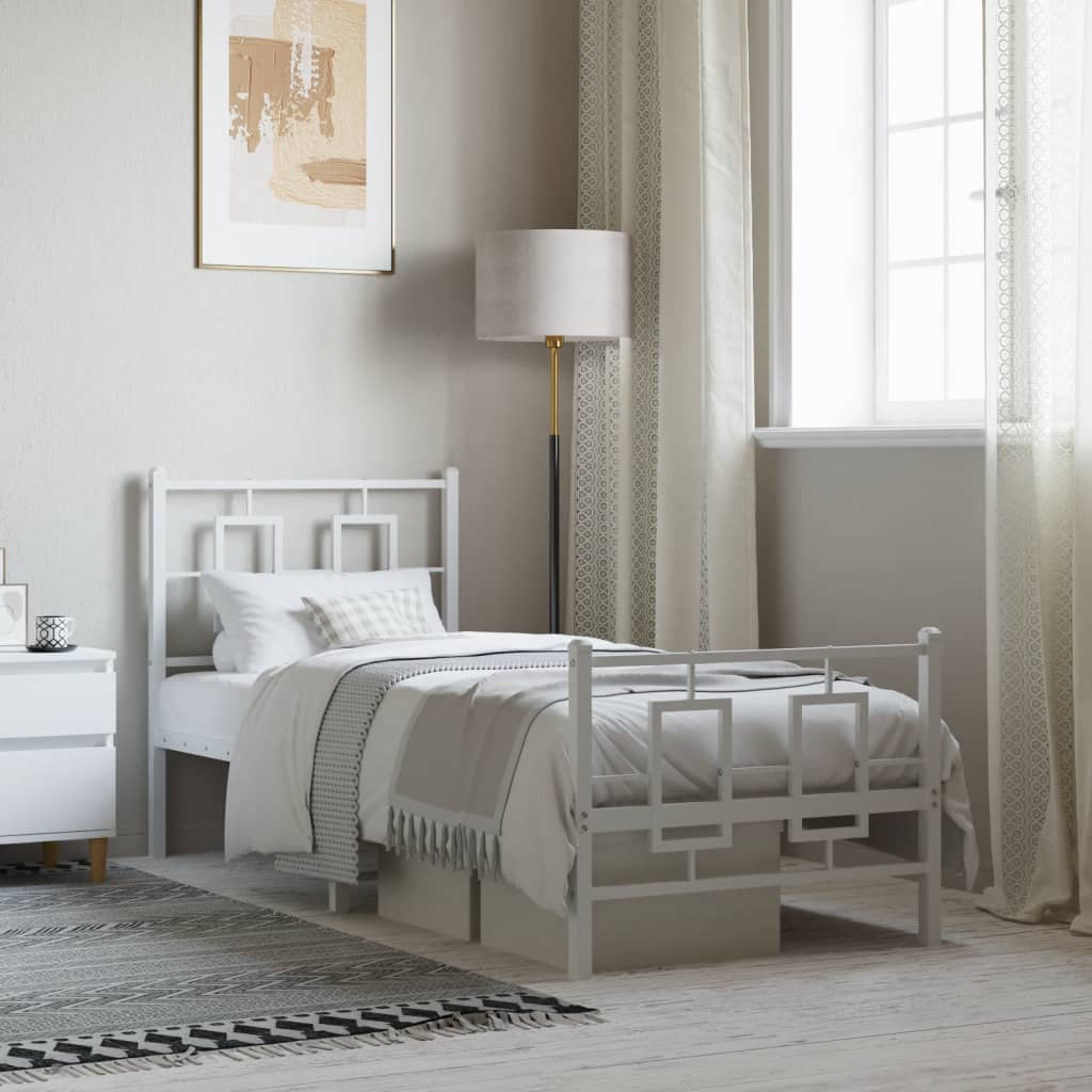 Bedframe met hoofd- en voeteneinde metaal wit 75x190 cm is nu te koop bij PeponiXL, paradijselijk wonen!