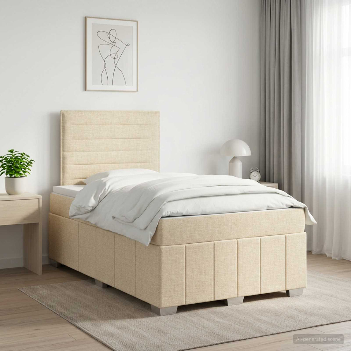 Boxspringbed met matras Crèmekleurig 120 x 190 cm Stof is nu te koop bij PeponiXL, paradijselijk wonen!