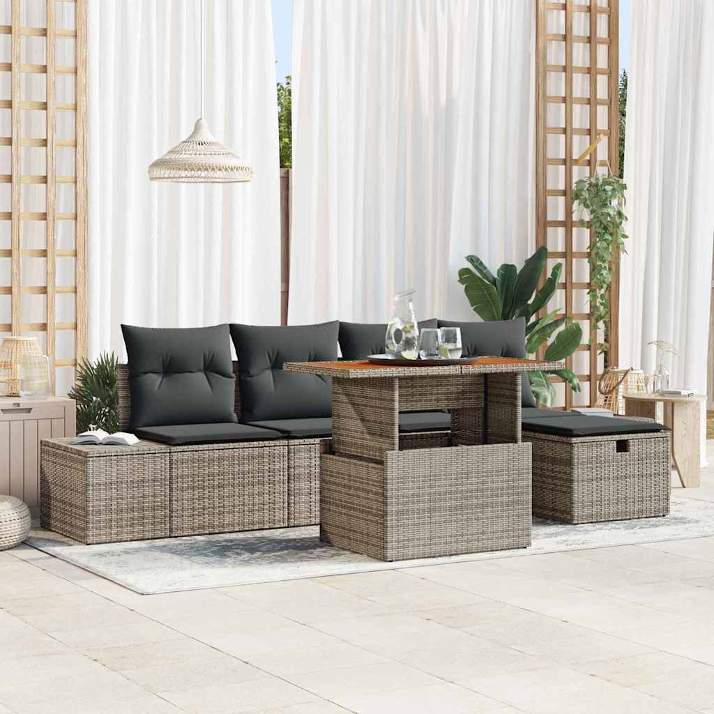 Tuinbankenset 6 st Grijs poly rattan is nu te koop bij PeponiXL, paradijselijk wonen!