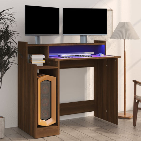 Bureau met LED-verlichting 97x45x90 cm hout bruin eikenkleur is nu te koop bij PeponiXL, paradijselijk wonen!