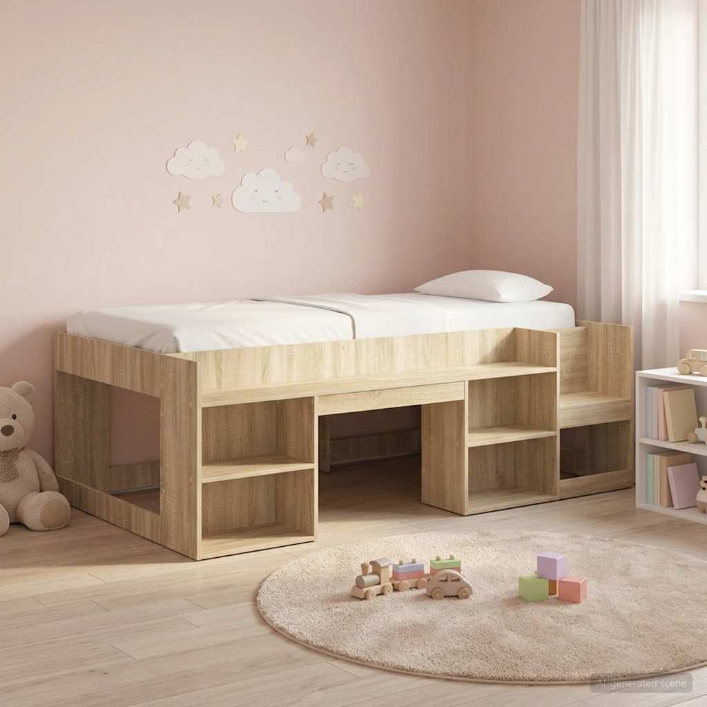 Jeugd bedframe met opbergruimte Sonoma Eiken 98.5 x 200 cm is nu te koop bij PeponiXL, paradijselijk wonen!