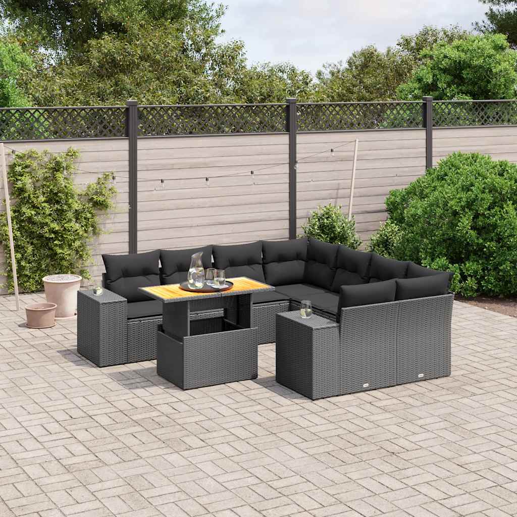 9-delige Loungeset met kussens poly rattan zwart is nu te koop bij PeponiXL, paradijselijk wonen!
