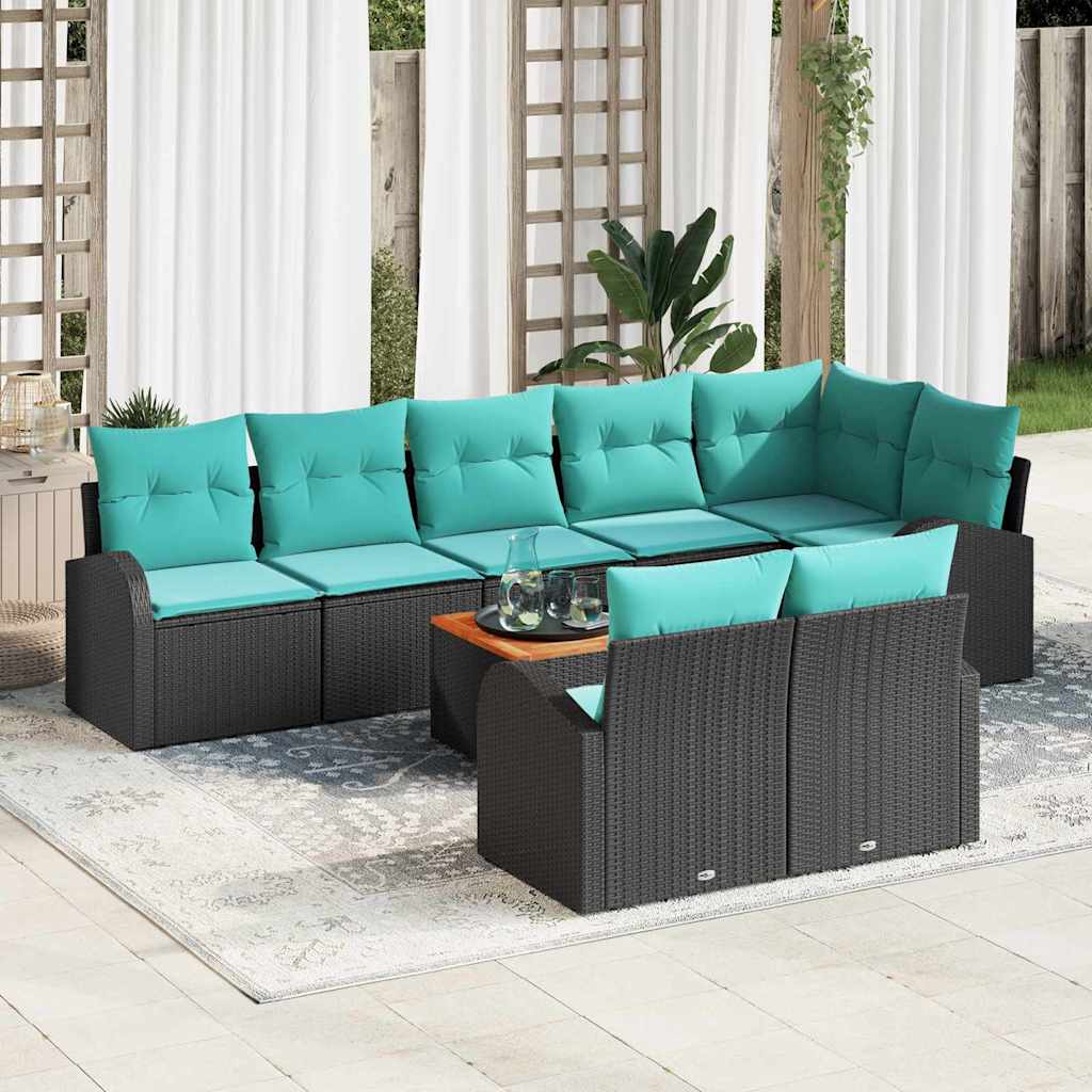 Tuinbankenset met opslag 9 pcs Zwart en Turquoise poly rattan is nu te koop bij PeponiXL, paradijselijk wonen!