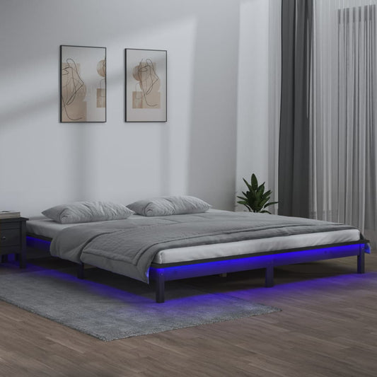 Bedframe LED massief hout grijs 140x190 cm is nu te koop bij PeponiXL, paradijselijk wonen!