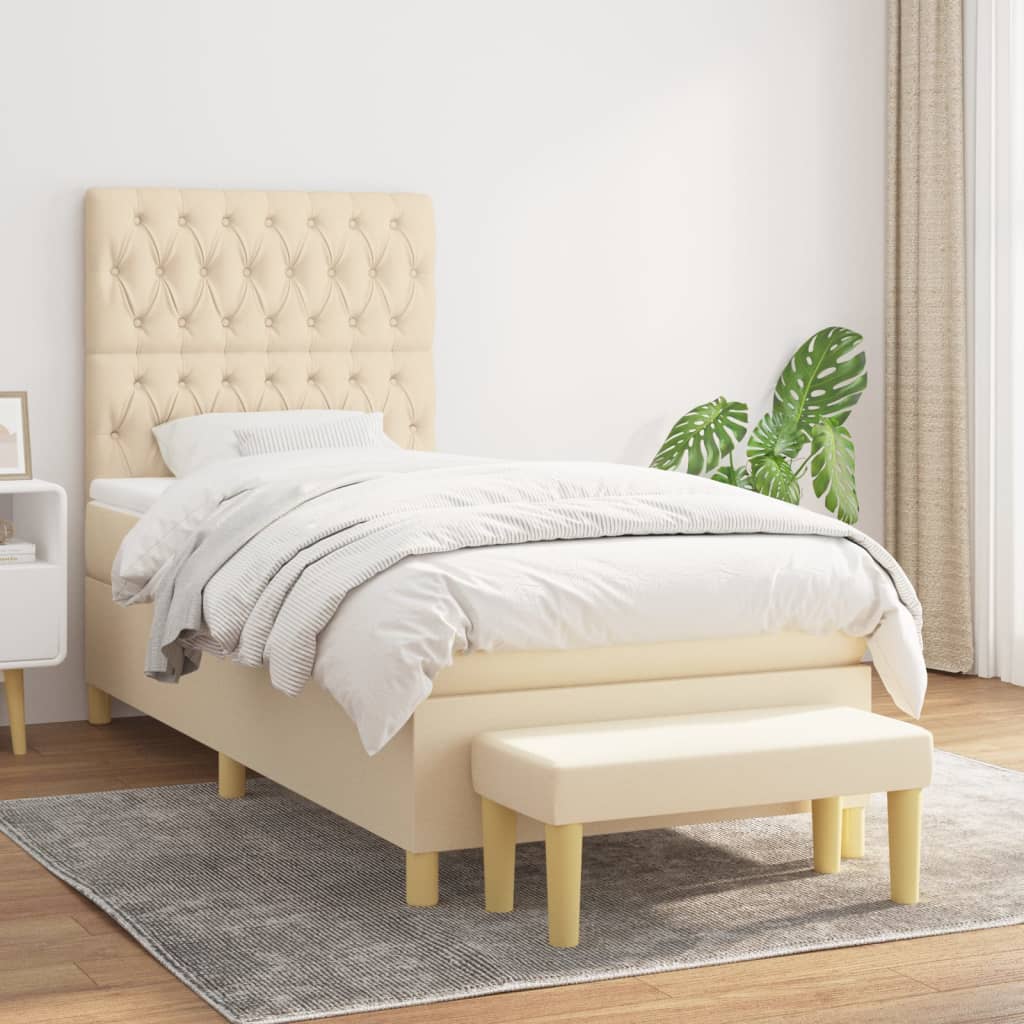 Boxspring met matras stof crèmekleurig 90x200 cm is nu te koop bij PeponiXL, paradijselijk wonen!