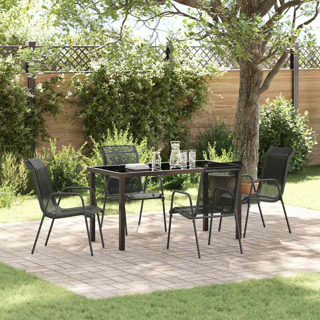 Tuin eettafelset 5 pcs Zwart Gepoedercoat staal is nu te koop bij PeponiXL, paradijselijk wonen!