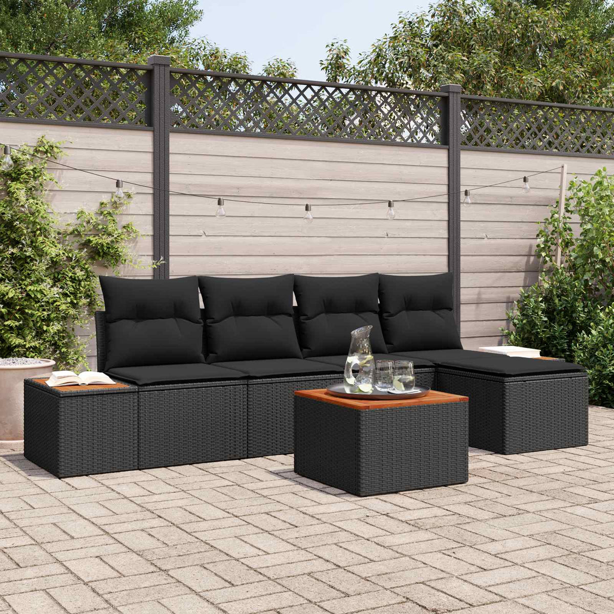 Tuinbankenset met kussen met opslag 6 pcs Zwart Polyrattan is nu te koop bij PeponiXL, paradijselijk wonen!