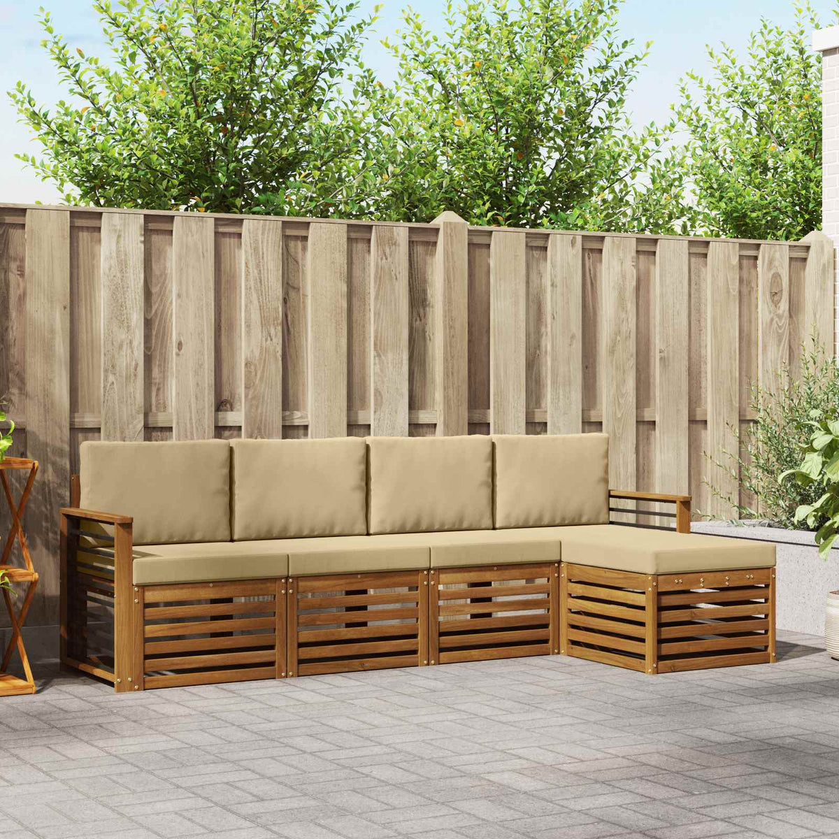 Buiten bankenset met kussen 5 pcs Natuurlijk en Beige is nu te koop bij PeponiXL, paradijselijk wonen!