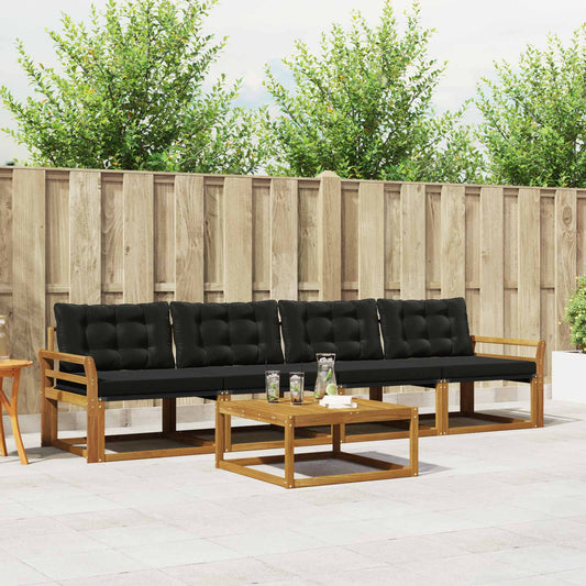 Buiten bankenset met kussen 5 pcs Natuurlijk en Zwart is nu te koop bij PeponiXL, paradijselijk wonen!