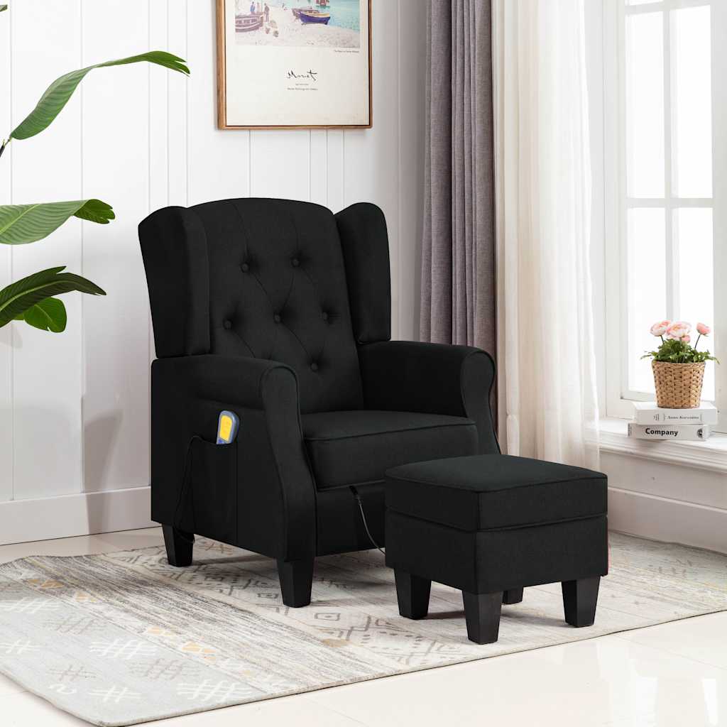 Massagestoel met voetenbankje stof zwart is nu te koop bij PeponiXL, paradijselijk wonen!