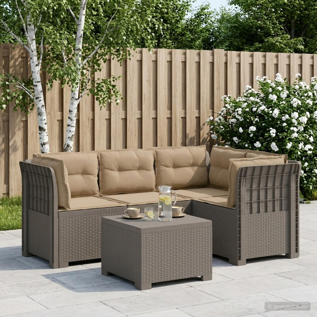 4-Persoons Tuinbank met Kussens Rieten Look PP Lichtgrijs is nu te koop bij PeponiXL, paradijselijk wonen!