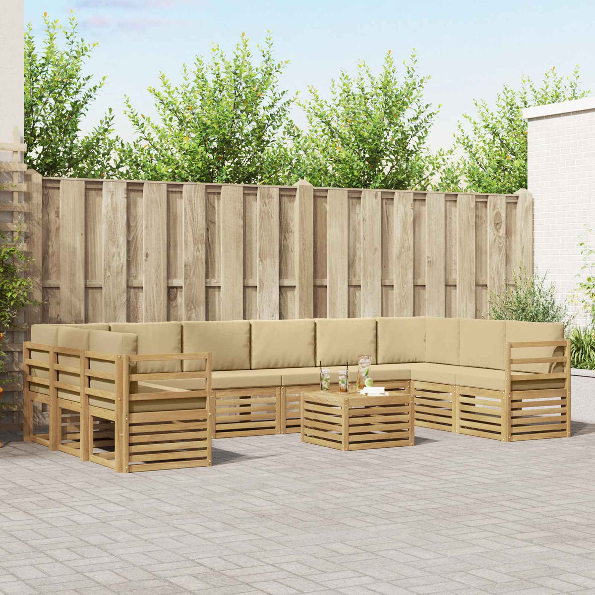 Buiten bankenset 11 pcs Wit en Beige 59 x 59 x 37 cm Polyester is nu te koop bij PeponiXL, paradijselijk wonen!