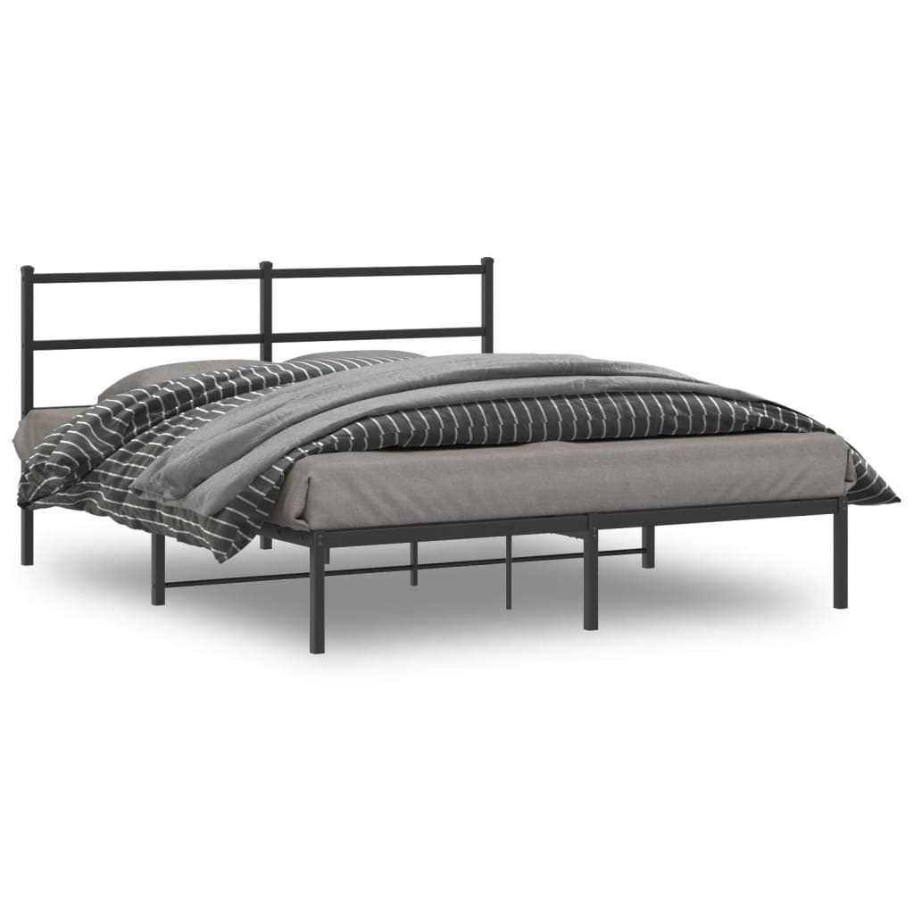 Bedframe met hoofdbord metaal zwart 160x200 cm is nu te koop bij PeponiXL, paradijselijk wonen!