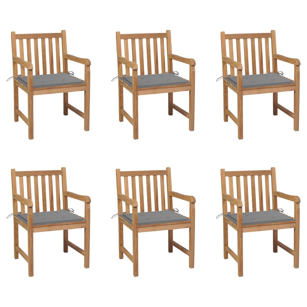 Tuinstoelen 6 st met grijze kussens massief teakhout is nu te koop bij PeponiXL, paradijselijk wonen!