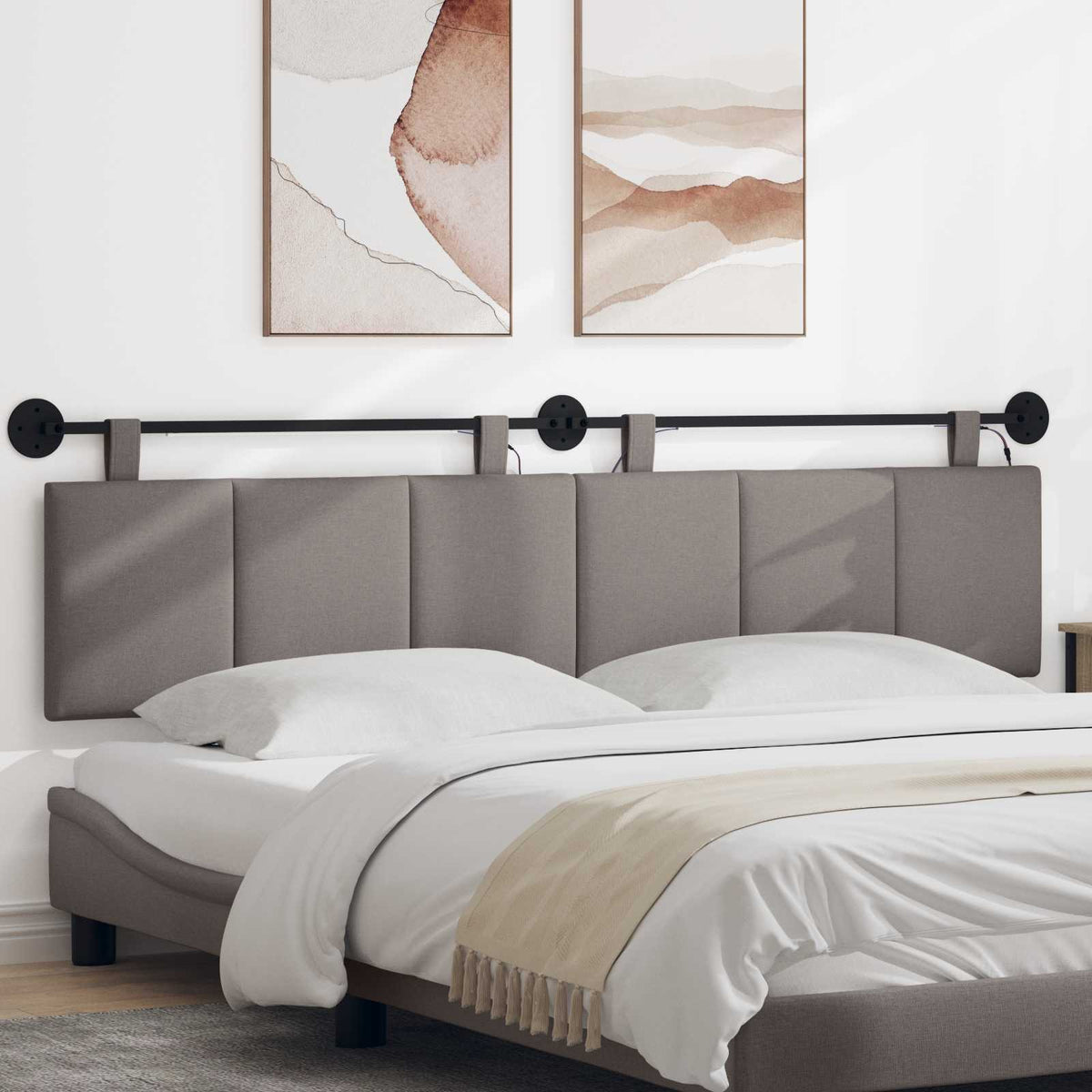 Hangend hoofdbord Met LED-verlichting Taupe Stof is nu te koop bij PeponiXL, paradijselijk wonen!