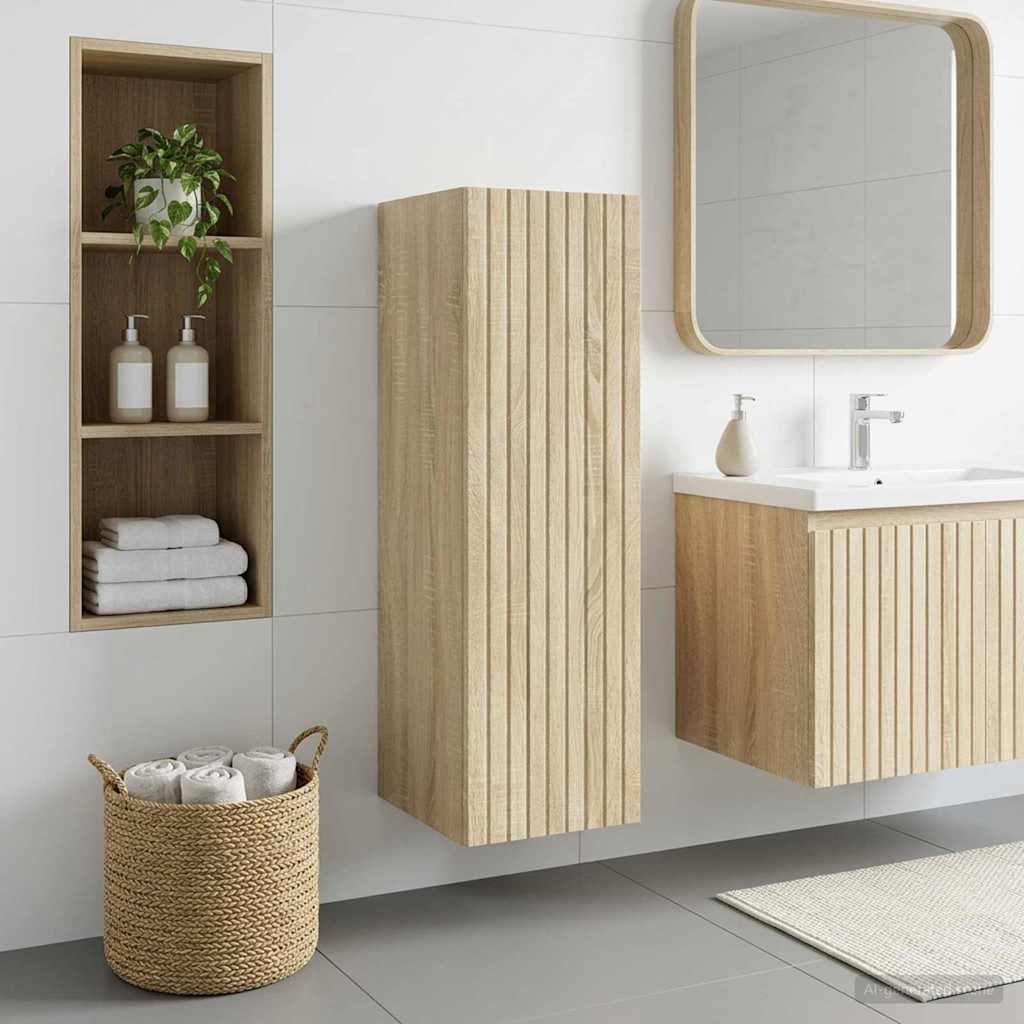 Wand Gemonteerde Badkamerkast Sonoma Eiken 33 x 34,5 x 100 cm is nu te koop bij PeponiXL, paradijselijk wonen!