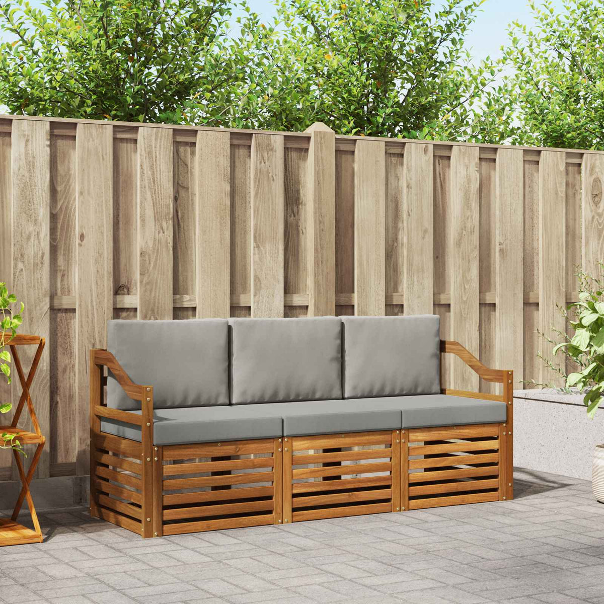 Sofa-Sets 3 pcs Natuurlijk en Lichtgrijs Massief Acaciahout is nu te koop bij PeponiXL, paradijselijk wonen!