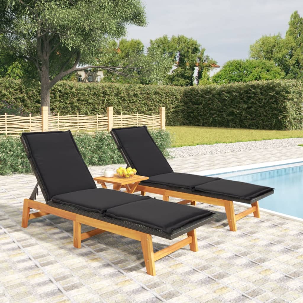 3-delige Loungeset poly rattan en massief acaciahout is nu te koop bij PeponiXL, paradijselijk wonen!