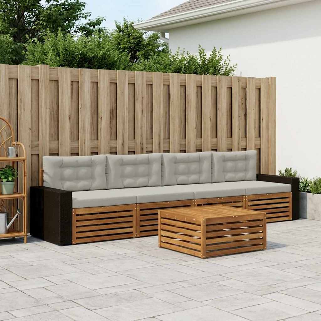 Buiten bankenset 5 pcs Naturel en lichtgrijs Massief Acaciahout is nu te koop bij PeponiXL, paradijselijk wonen!