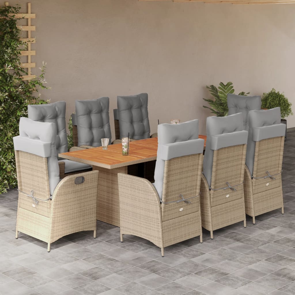 9-delige Tuinset met kussens poly rattan gemengd beige is nu te koop bij PeponiXL, paradijselijk wonen!