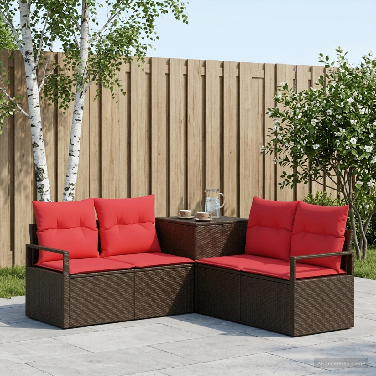 Bankstel 5 st Bruin en Rood Poly Rattan en Staal is nu te koop bij PeponiXL, paradijselijk wonen!