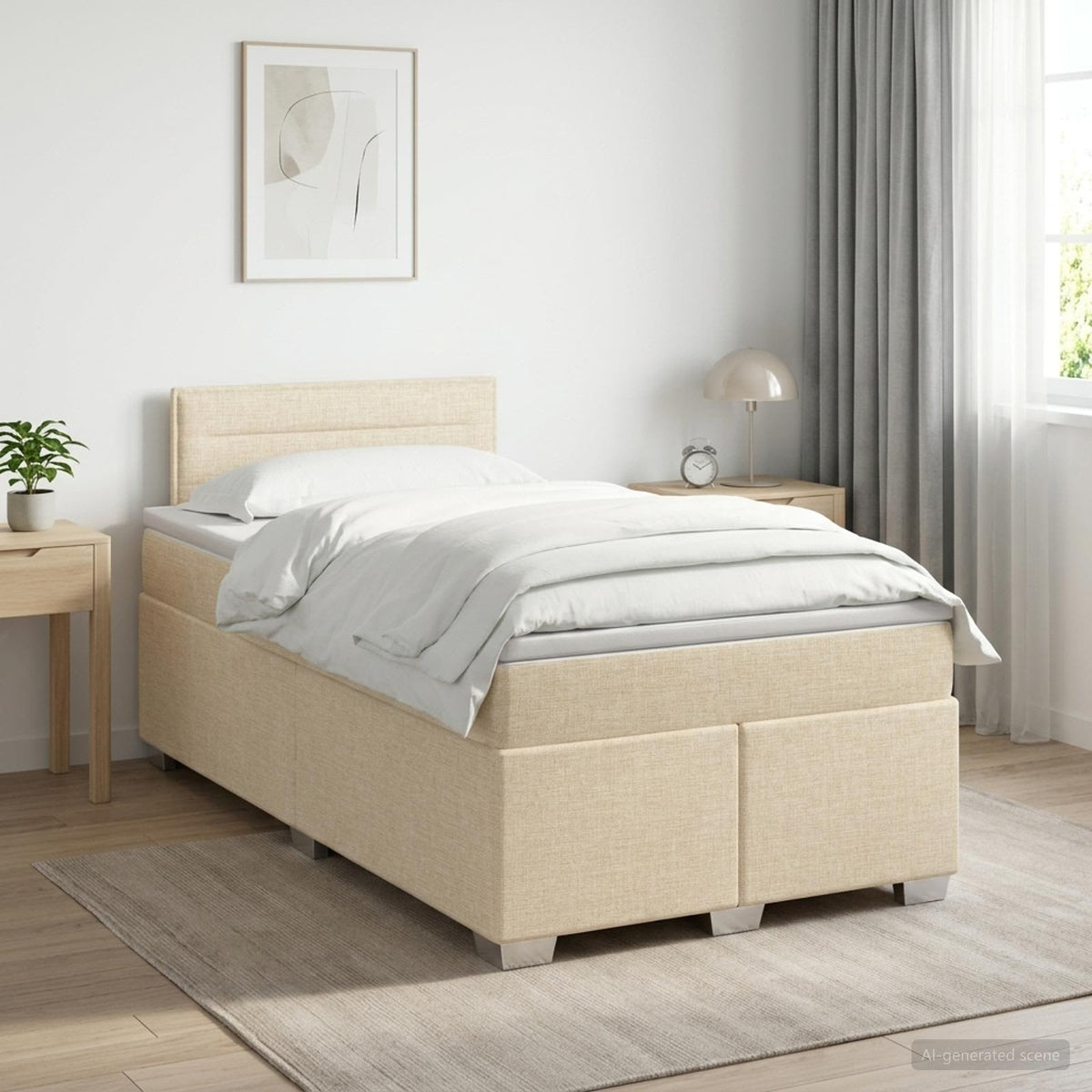 Boxspringbed met matras Crèmekleurig 120 x 200 cm Stof is nu te koop bij PeponiXL, paradijselijk wonen!