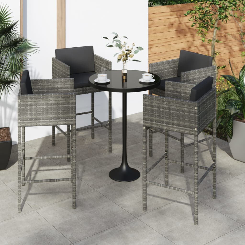 Barkrukken 4 st met kussens poly rattan grijs is nu te koop bij PeponiXL, paradijselijk wonen!