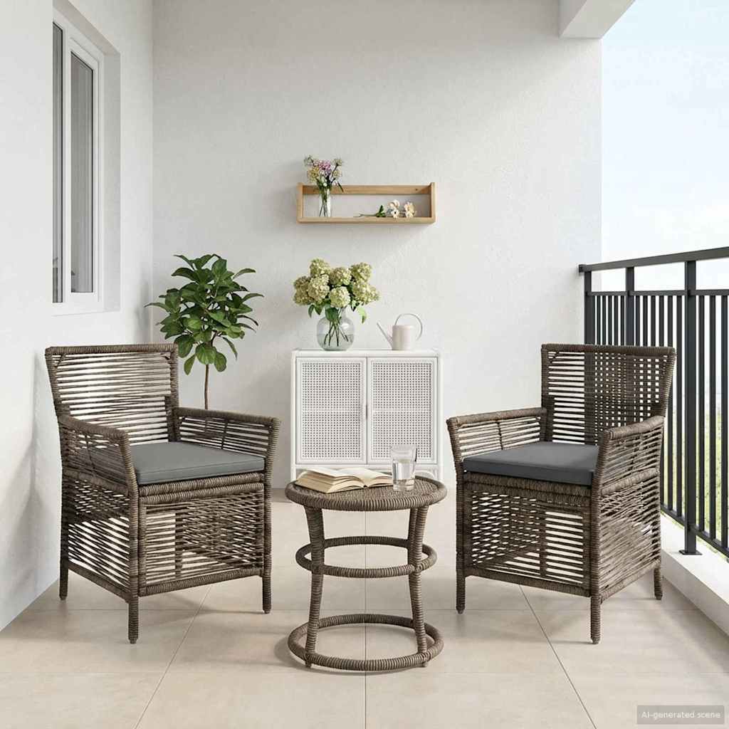 Buitenstoel met kussen 2 pcs Grijs en Donkergrijs poly rattan is nu te koop bij PeponiXL, paradijselijk wonen!
