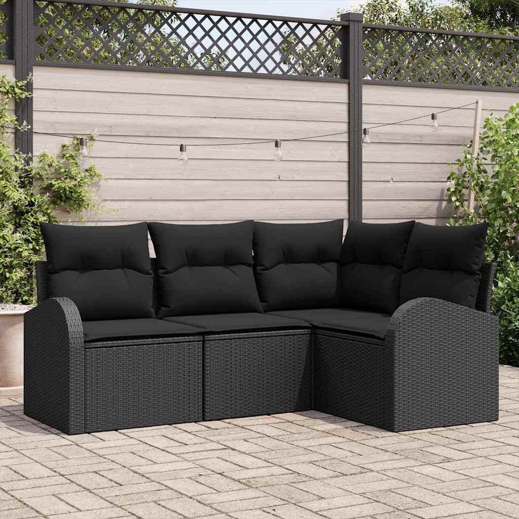 Tuin Sofa Set 4 pcs Zwart poly rattan is nu te koop bij PeponiXL, paradijselijk wonen!