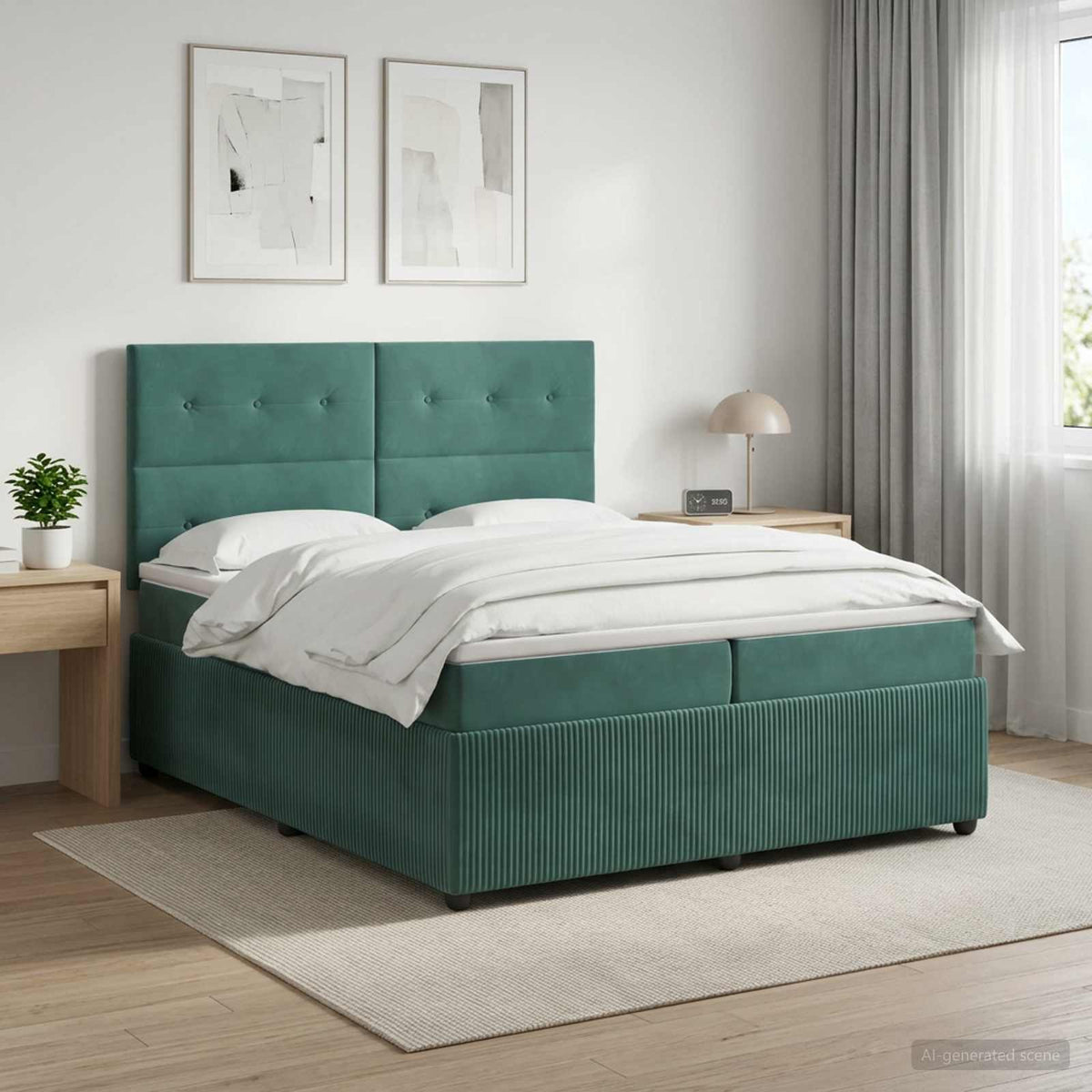 Boxspringbed met matras Donkergroen 200 x 200 cm Fluweel is nu te koop bij PeponiXL, paradijselijk wonen!