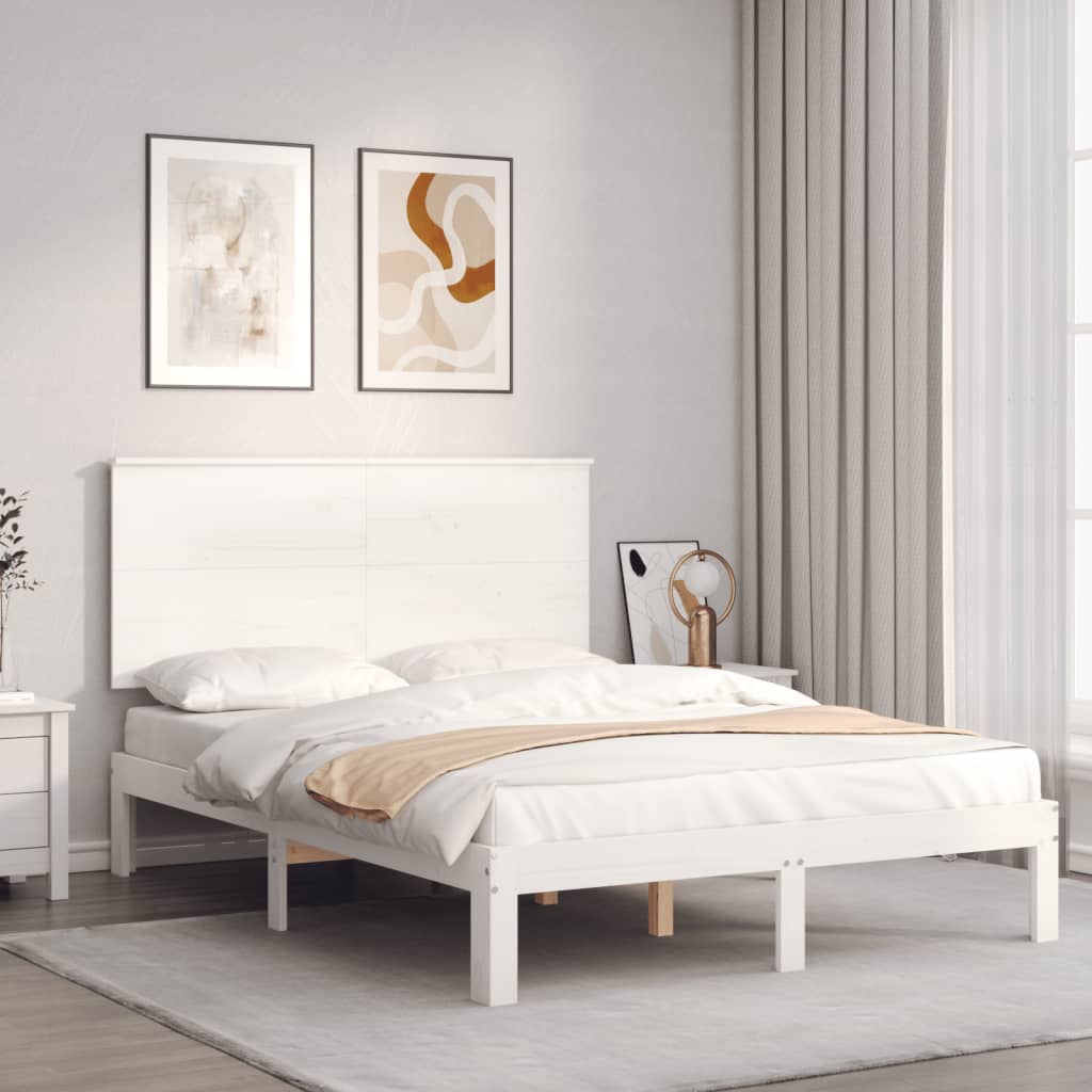 Bedframe met hoofdbord massief hout wit is nu te koop bij PeponiXL, paradijselijk wonen!