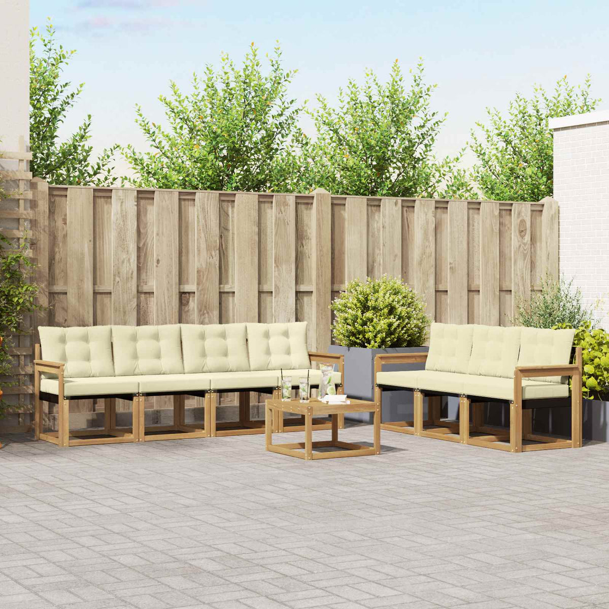 Buiten bankenset met kussen 8 pcs Wit en crèmekleurig is nu te koop bij PeponiXL, paradijselijk wonen!