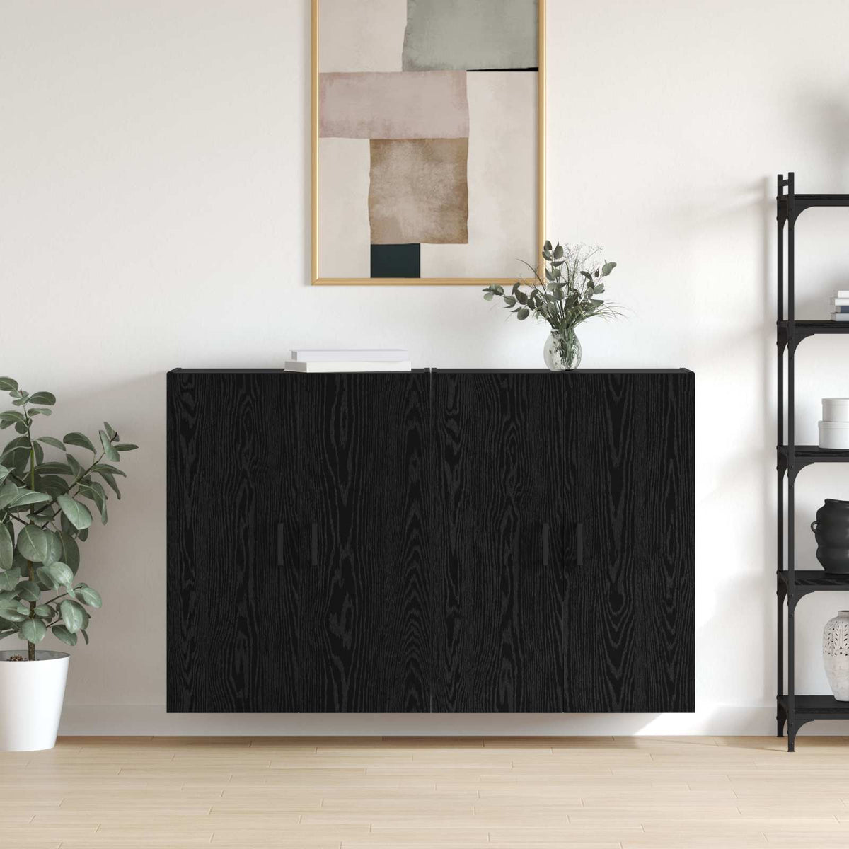 Wandkast 2 pcs Zwart Eiken 69,5 x 34 x 90 cm Bewerkt hout is nu te koop bij PeponiXL, paradijselijk wonen!