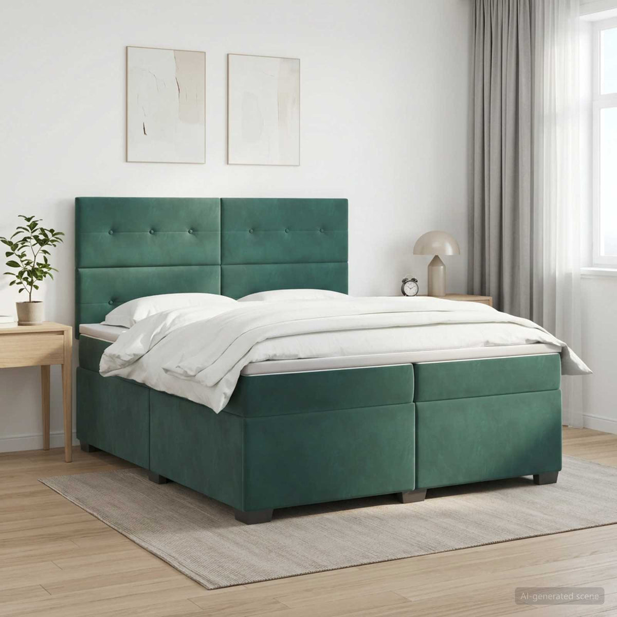 Boxspringbed met matras Donkergroen 200 x 200 cm Fluweel is nu te koop bij PeponiXL, paradijselijk wonen!